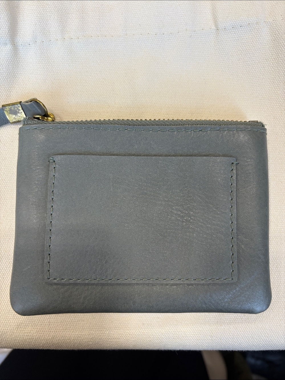 NEW Madewell Slate Gray Leather Card Zip Wallet